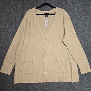 Lane Bryant Cardigan Plus Sz 22 - 24 Beige Long Sleeve Smock Stitch Knit Grandma